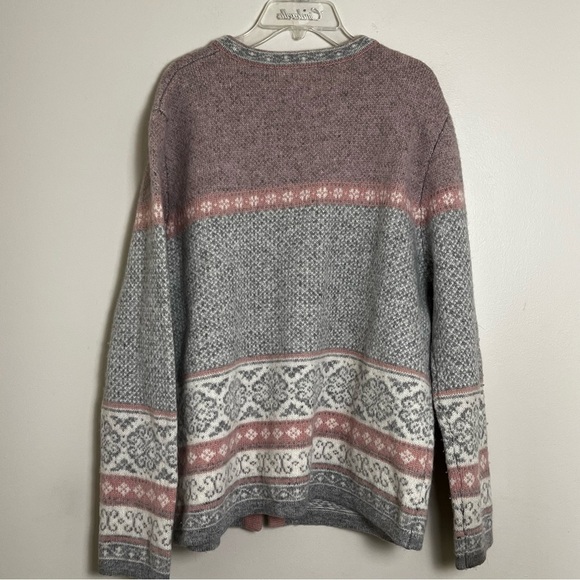 Carroll Reed Fair Isle Celtic Pink and Gray Wool Sweater Jacket Size XL Winter - Picture 2 of 14